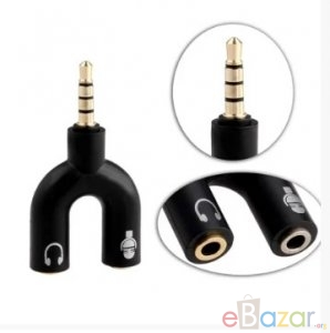U-Shape Converter- 3.5mm Audio Splitter For Headphone and Microphone- Black
