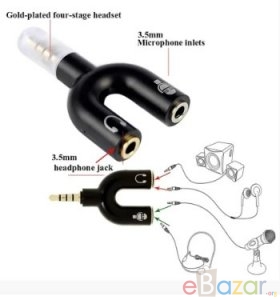 U-Shape Converter- 3.5mm Audio Splitter For Headphone and Microphone- Black
