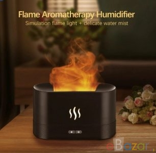 GearUp DQ701 Flame Effect Air Humidifier Oil Fragrance Aromatherapy Diffuser With Night Light-Black