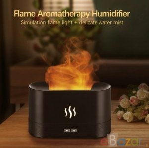 GearUp DQ701 Flame Effect Air Humidifier Oil Fragrance Aromatherapy Diffuser With Night Light-Black