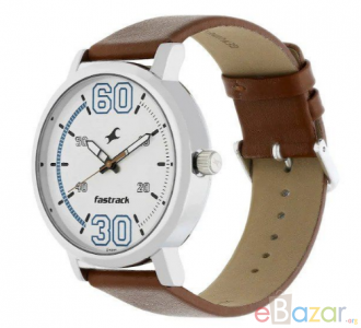 Fastrack Fundamentals White Dial Leather Strap Watch (NN38052SL01)