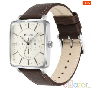 TITAN Avant Garde Silver Dial Leather Strap Watch -NR90147SL01
