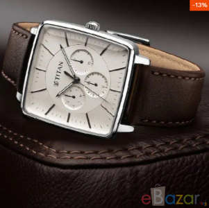 TITAN Avant Garde Silver Dial Leather Strap Watch -NR90147SL01