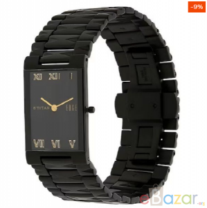 Titan Edge Black Dial Black Stainless Steel Strap Watch-NR1296NM01