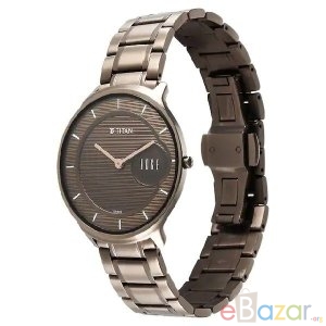 TITAN Edge Baseline Dark Titanium Dial Stainless Steel Strap Watch-NR1843QM02