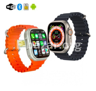 First S8 Ultra 4G SIM Supported Smartwatch With Camera (Black + Orange Strap)