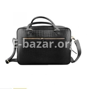 CROCO PRINT LEATHER BRIEFCASE OFFICIAL BAG BLACK FOR MEN SB-W15
