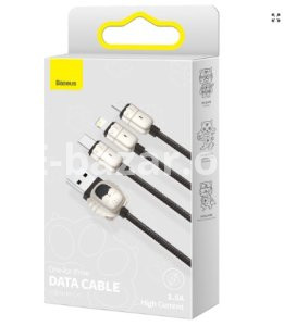 Baseus One-for-Three Data Cable USB to M+L+C (CASX010001) – Black Color