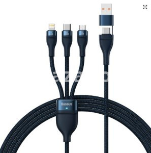 Baseus Two-for-three Fast Charging Cable (U+C to M+L+C) 100w- Blue