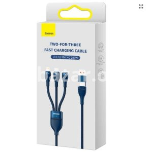 Baseus Two-for-three Fast Charging Cable (U+C to M+L+C) 100w- Blue