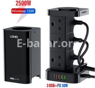 LDNIO SKW6457 6 Outlet USB Tower Extension Power Socket with 15W Wireless Charger
