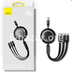 Baseus 66W Retractable 3-in-1 Fast Charging Data Cable USB to M+L+C 3.5A