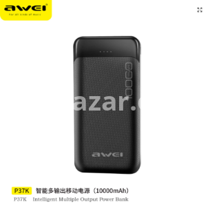 Awei P37K 10000mAh Fast Charging Power Bank- Black Color
