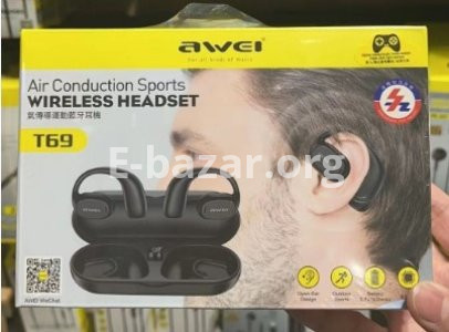Awei T69 Wireless Air Conduction Bluetooth Earphones – Black Color