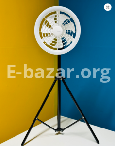 JISULIFE FA17 Rechargeable Fan with LED Ceiling Fan with Long Tripod Stand- White Color