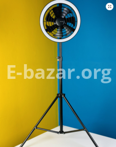 JISULIFE FA17 Rechargeable Fan with LED Ceiling Fan with Long Tripod Stand- Black Color