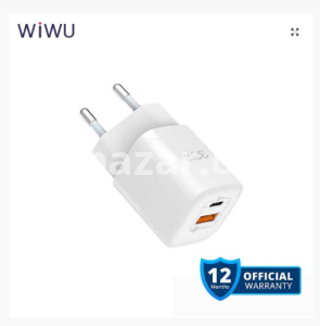 WiWU 33W Gan Fast Charger USB-C + QC3.0 Power Adapter- White Color