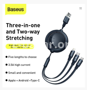 Baseus Bright Mirror 2 Series Retractable 3-in-1 Fast Charging Data Cable USB to M+L+C 3.5A